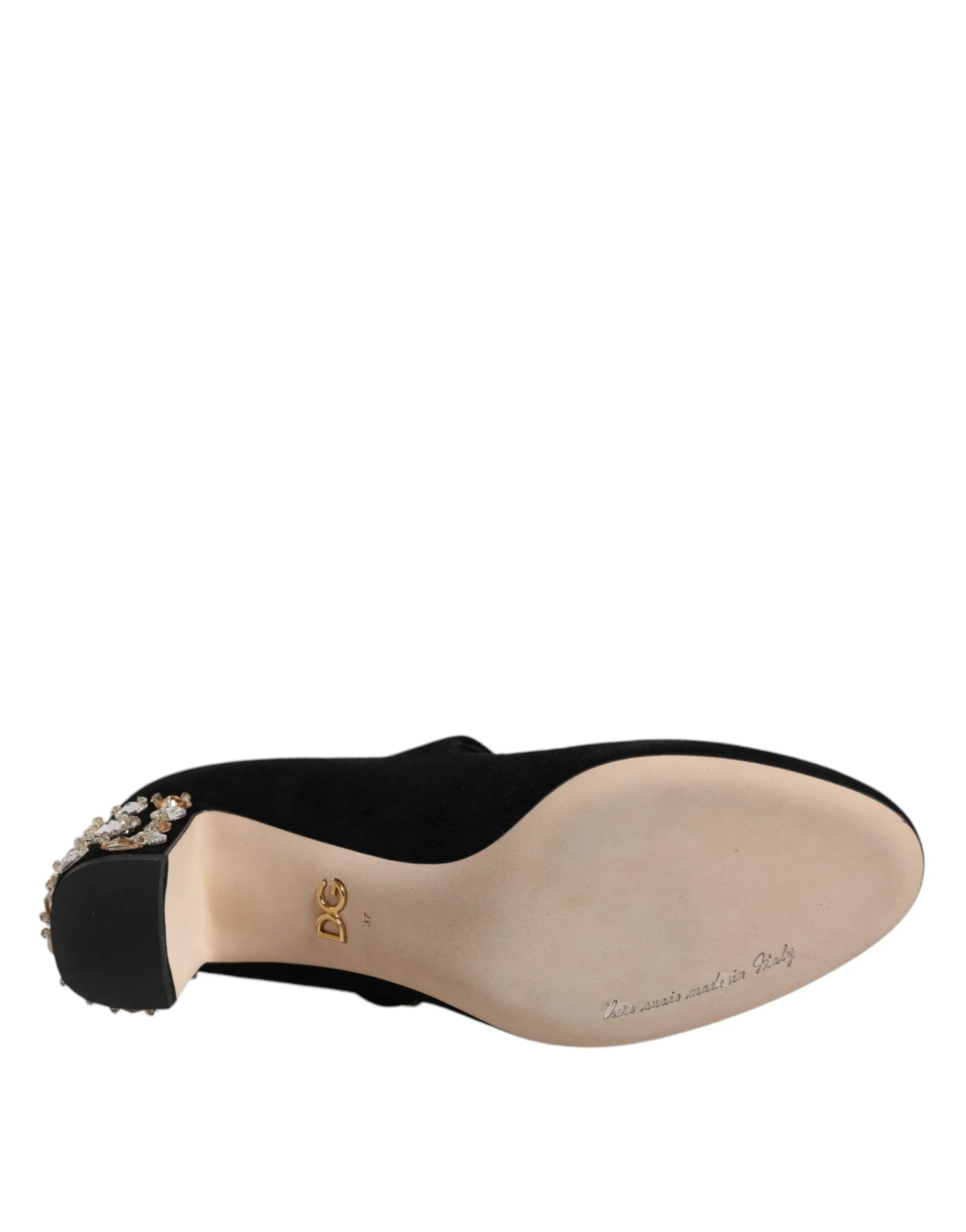 Dolce&Gabbana Women Black Pumps Suede Embellished Mary Jane Heels Shoes EUR 37
