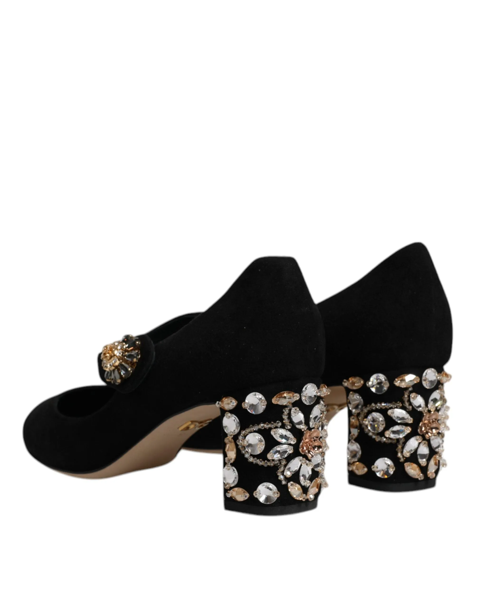 Dolce&Gabbana Women Black Pumps Suede Embellished Mary Jane Heels Shoes EUR 37