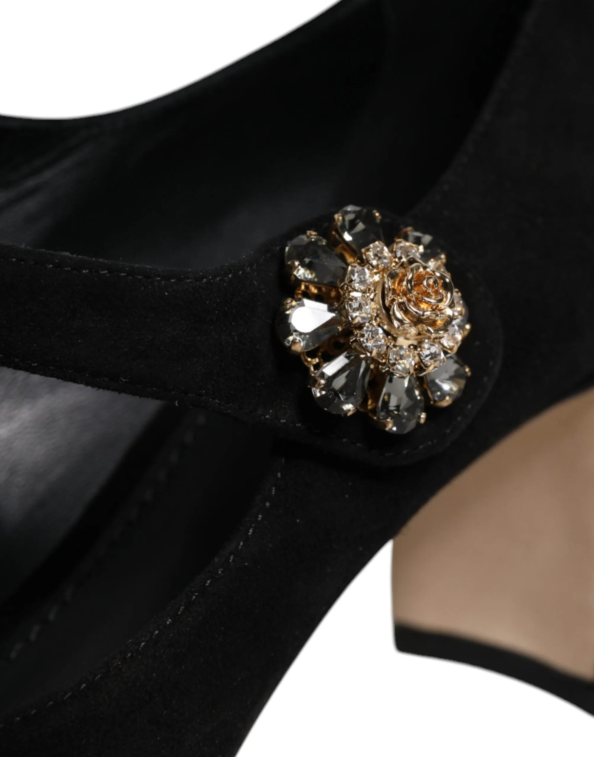 Dolce&Gabbana Women Black Pumps Suede Embellished Mary Jane Heels Shoes EUR 37