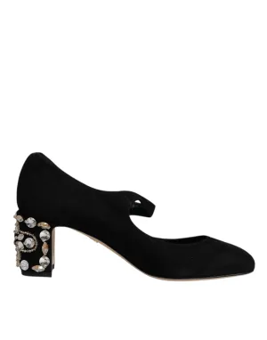 Dolce&Gabbana Women Black Pumps Suede Embellished Mary Jane Heels Shoes EUR 37