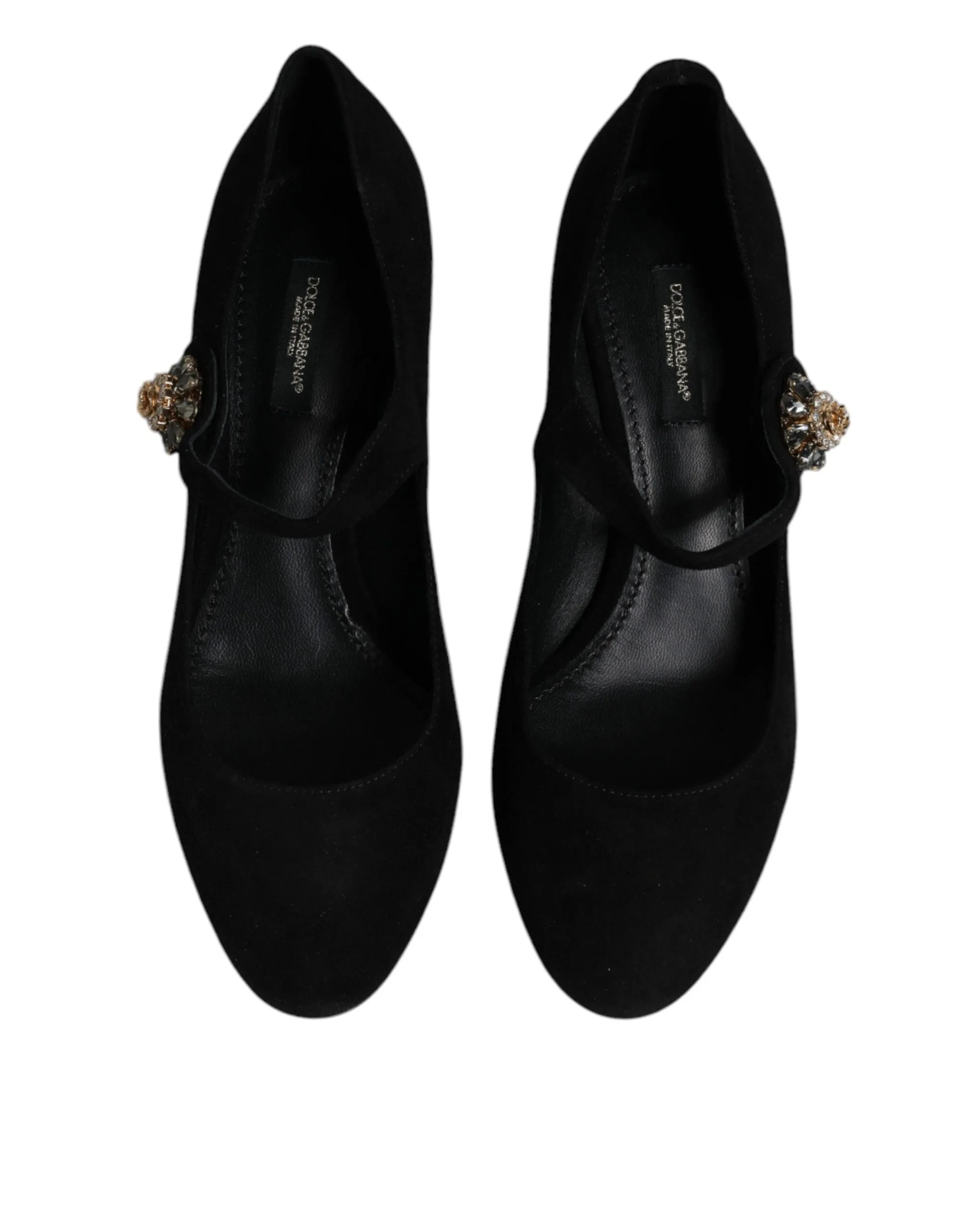 Dolce&Gabbana Women Black Pumps Suede Embellished Mary Jane Heels Shoes EUR 37
