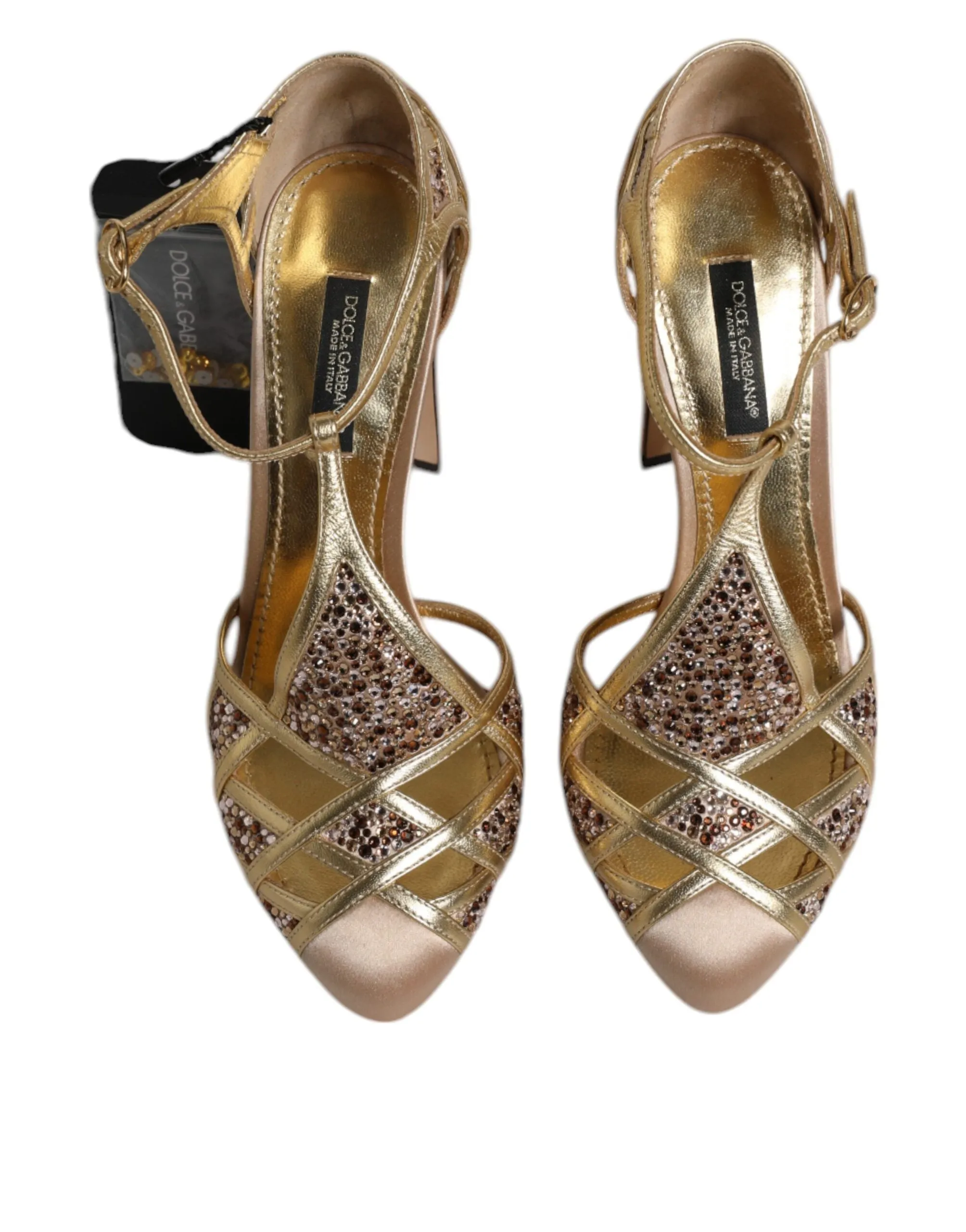 Dolce&Gabbana Women Gold Sandals Viscose Crystal Embellished Strappy Shoes EU 35
