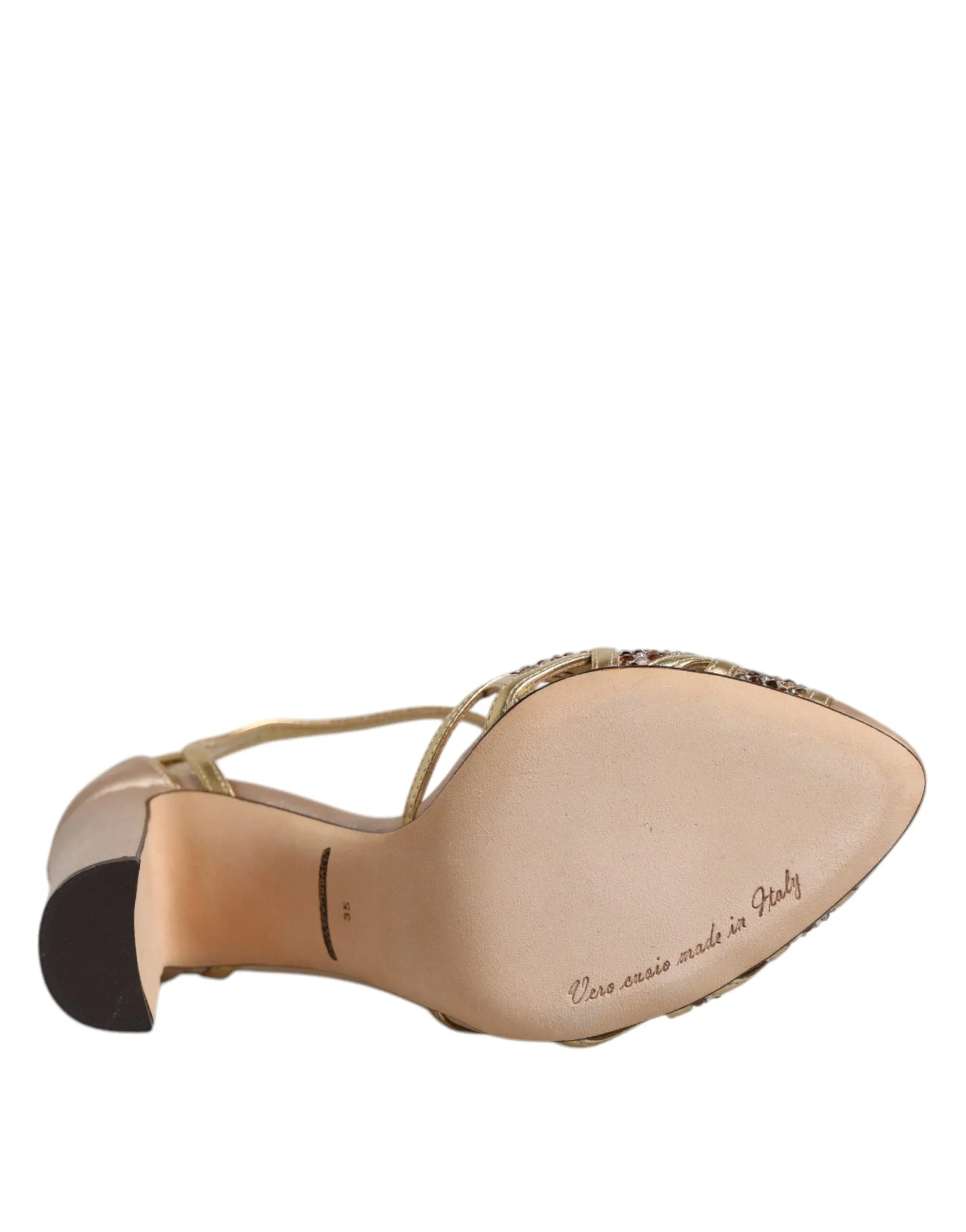 Dolce&Gabbana Women Gold Sandals Viscose Crystal Embellished Strappy Shoes EU 35