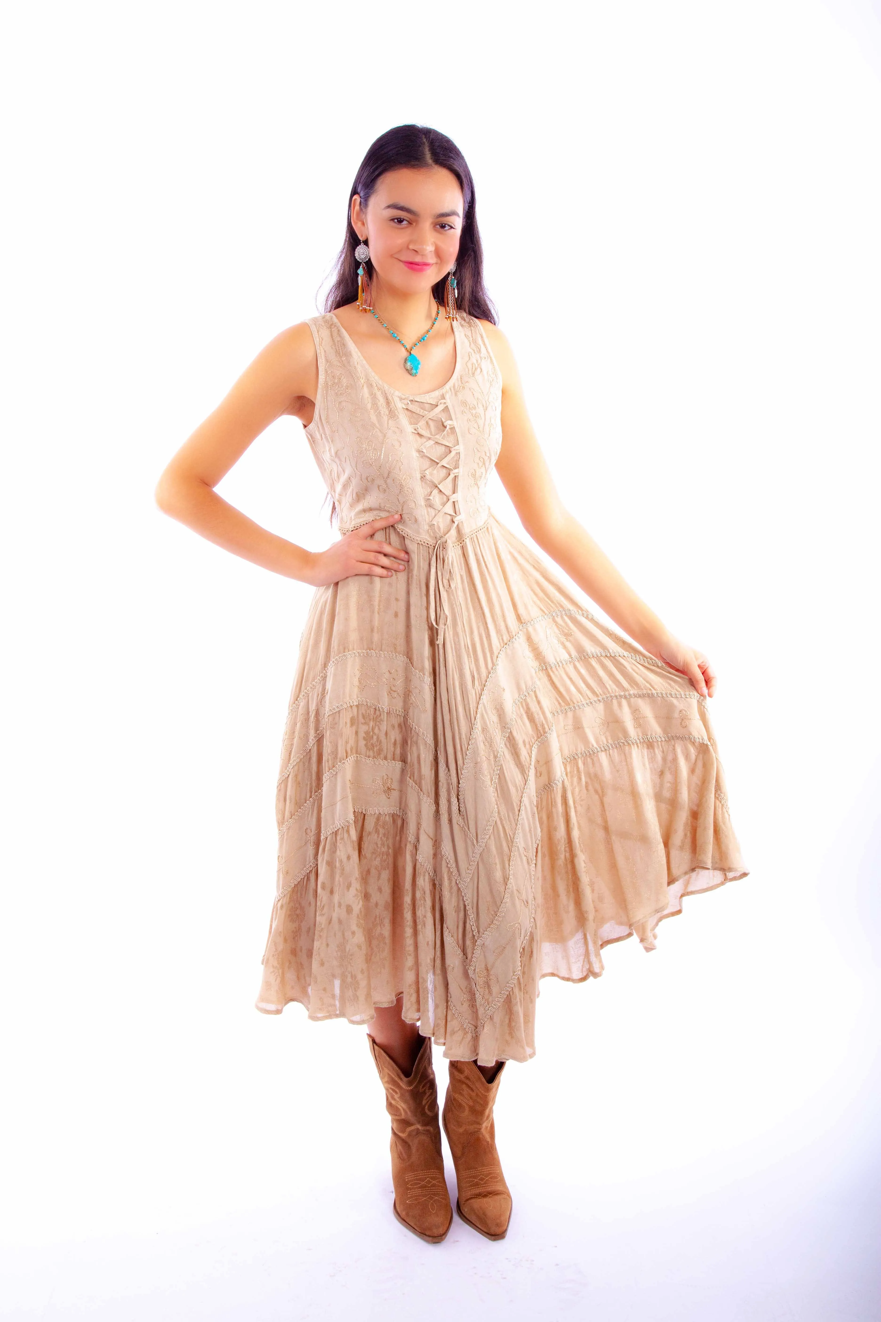 Dress, Sleeveless with Lace-Up Front (10 Color Options) - Style HC118