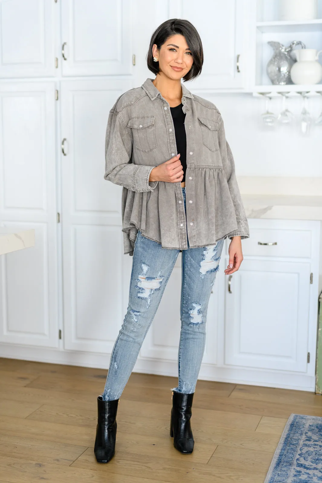 Earl Grey Button Up Long Sleeve Top (Ships in 1-2 Weeks)