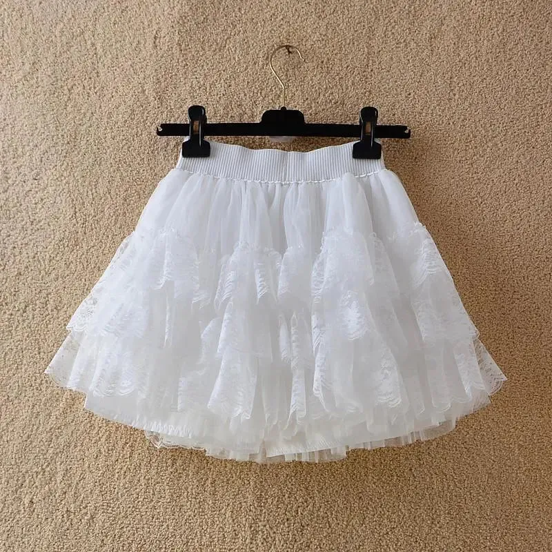 Elastic Gothic Lace Tutu Skirt Black Mesh Detail Petticoat Sexy Mini Tulle Skirts Party Club Wear
