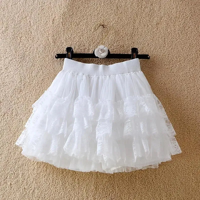 Elastic Gothic Lace Tutu Skirt Black Mesh Detail Petticoat Sexy Mini Tulle Skirts Party Club Wear