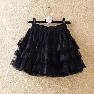 Elastic Gothic Lace Tutu Skirt Black Mesh Detail Petticoat Sexy Mini Tulle Skirts Party Club Wear