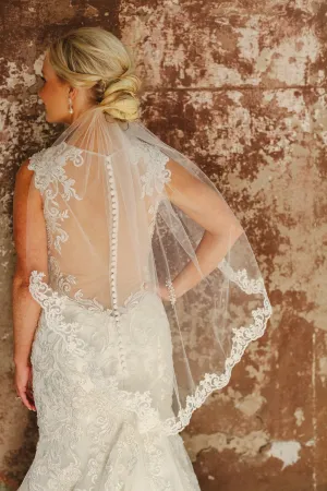 Elbow Length Lace Wedding Veil with Partial Trim, Short Bridal Veil