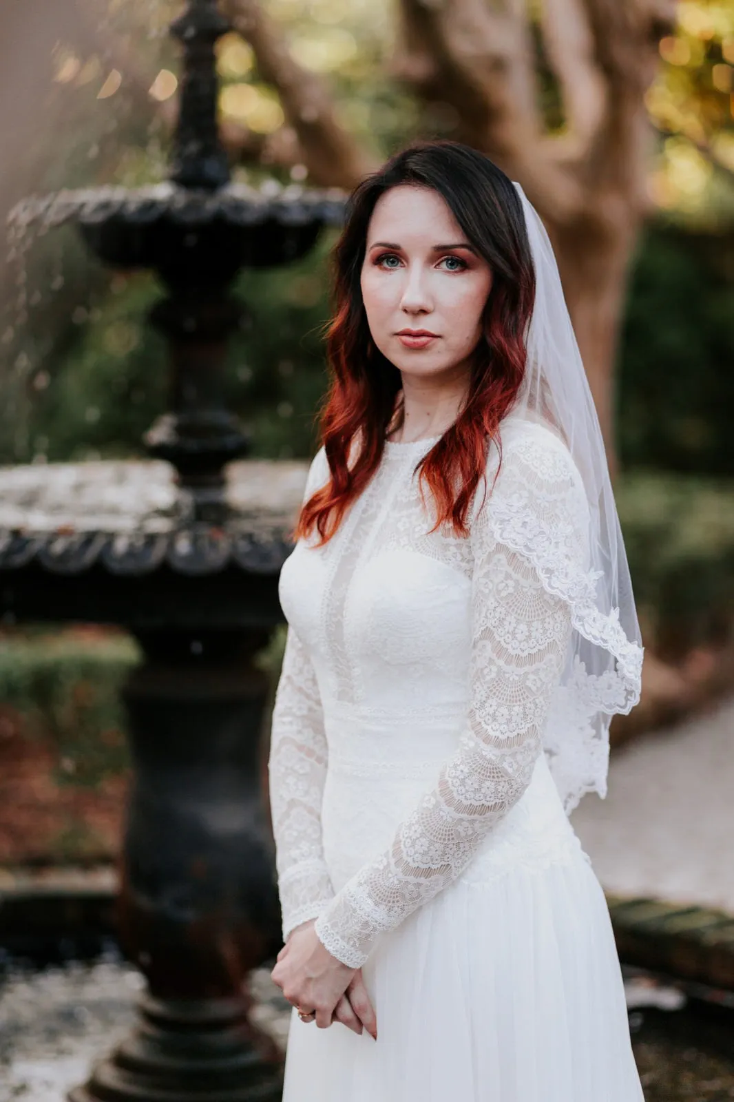 Elbow Length Wedding Veil with Lace Trim, Short Bridal Veil