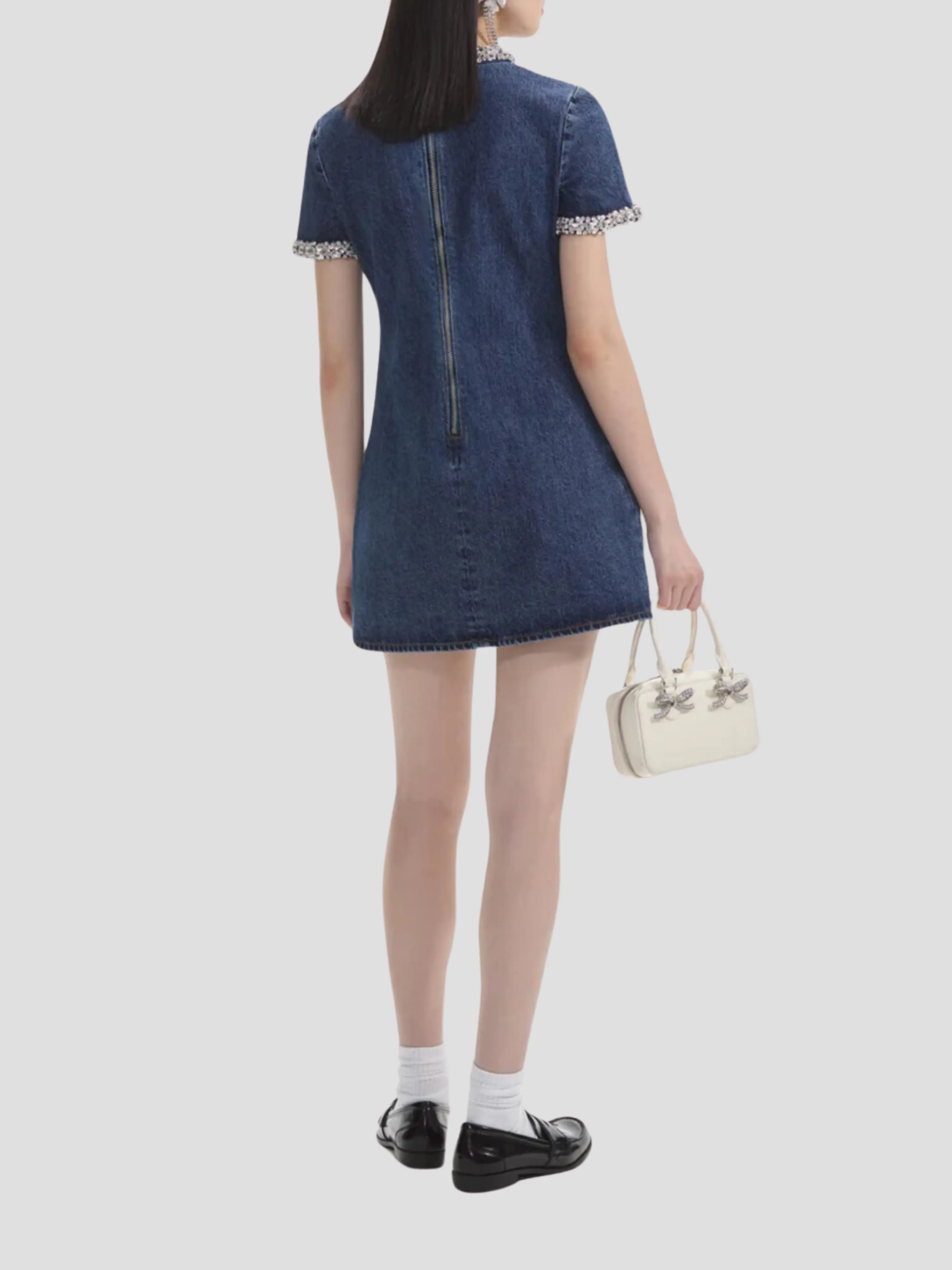 Embellished Denim Mini Dress in Blue