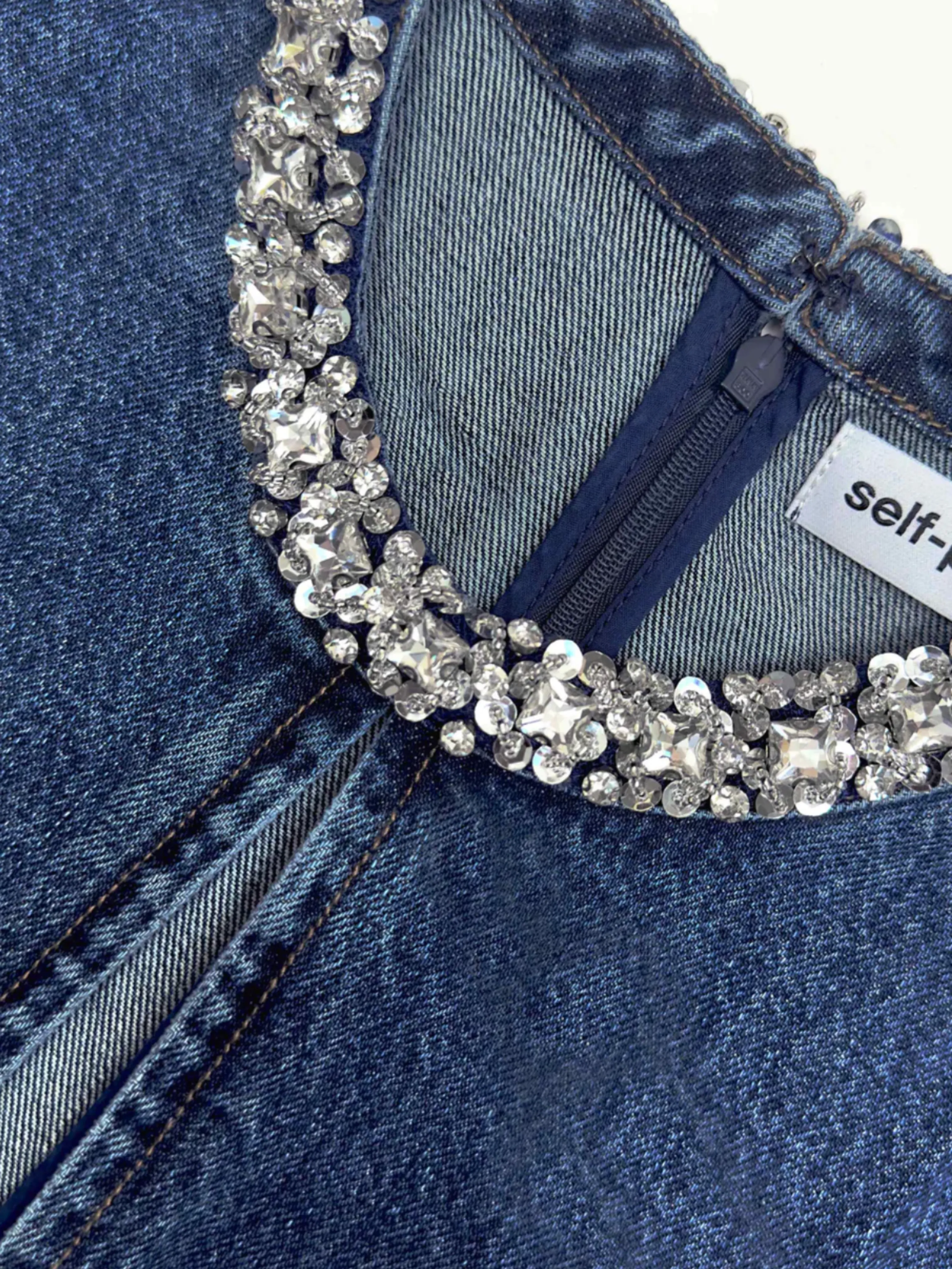 Embellished Denim Mini Dress in Blue