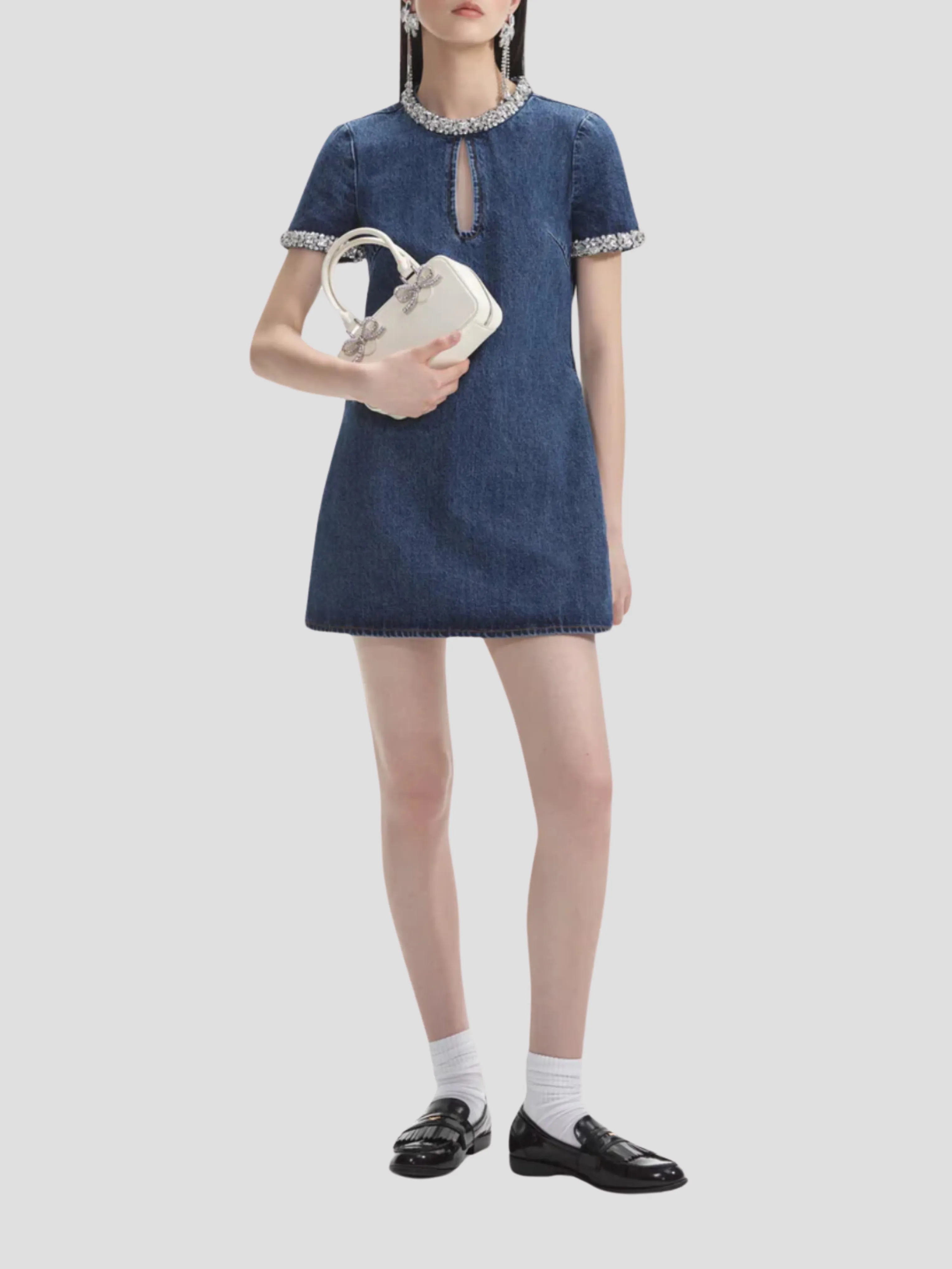 Embellished Denim Mini Dress in Blue