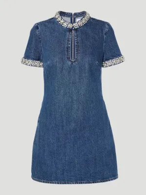 Embellished Denim Mini Dress in Blue