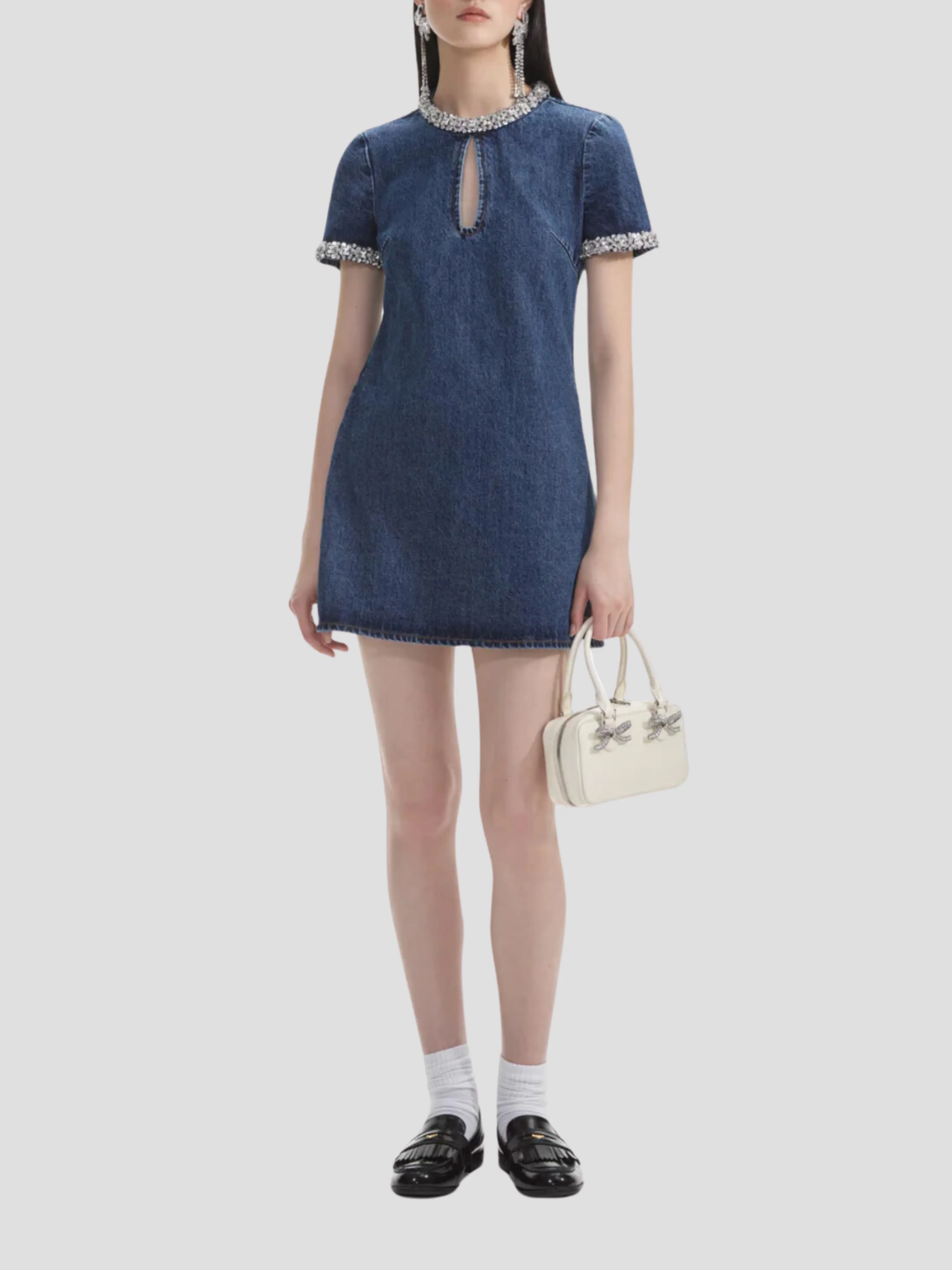 Embellished Denim Mini Dress in Blue