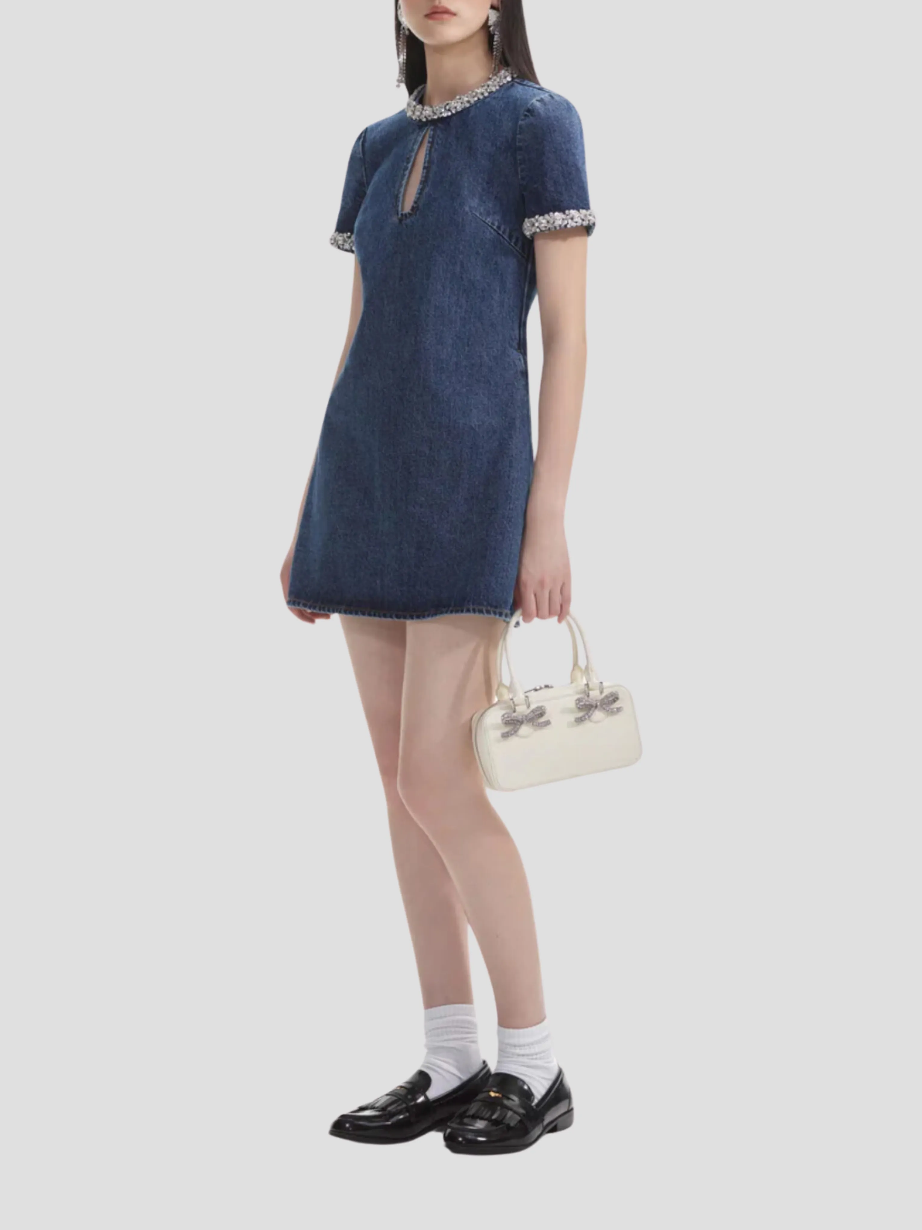 Embellished Denim Mini Dress in Blue