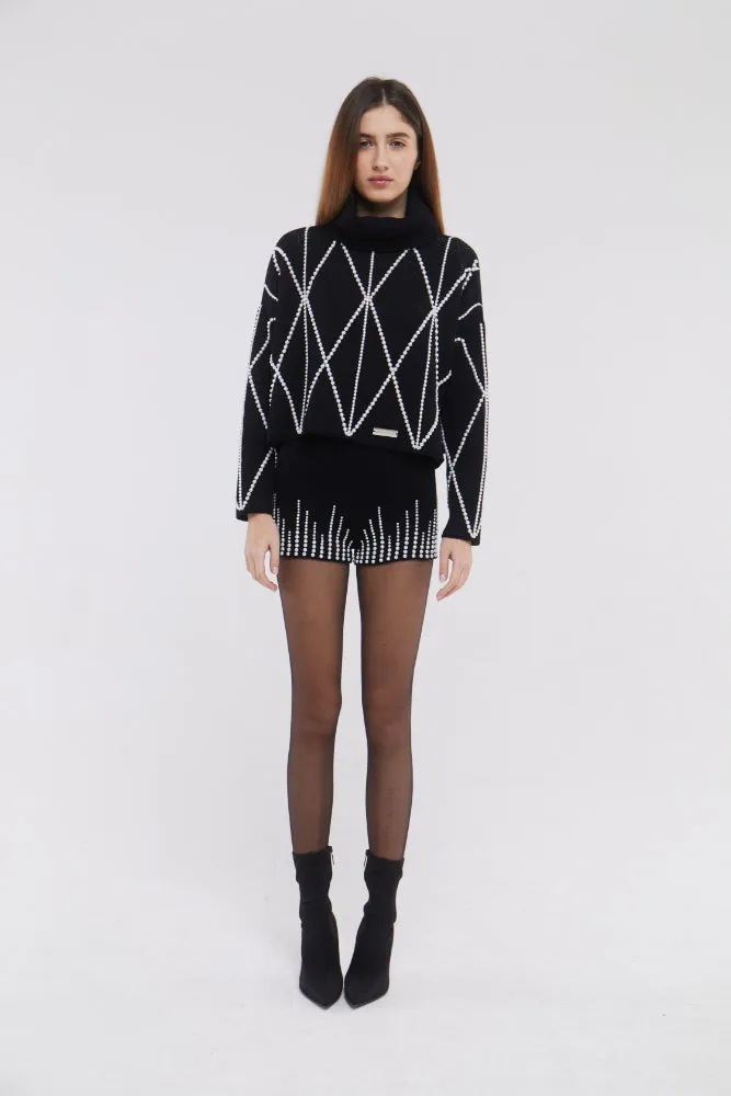 Embellished High Neck Sweater in Monochrome