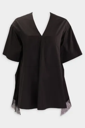 Embellished Lace Trimmed Short Sleeve Blouse in Black