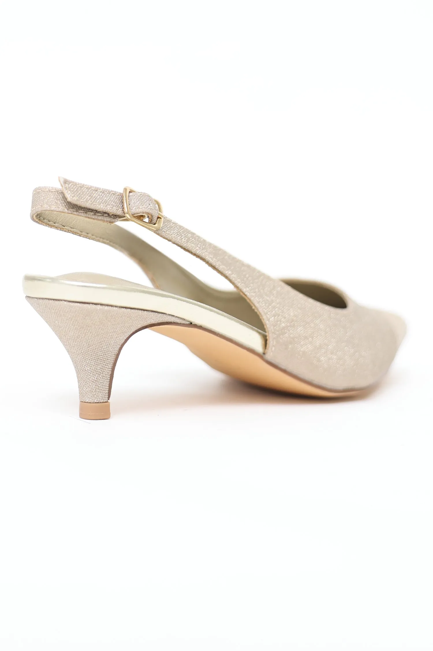 EMBELLISHED SLINGBACK KITTEN HEELS-L-GOLD
