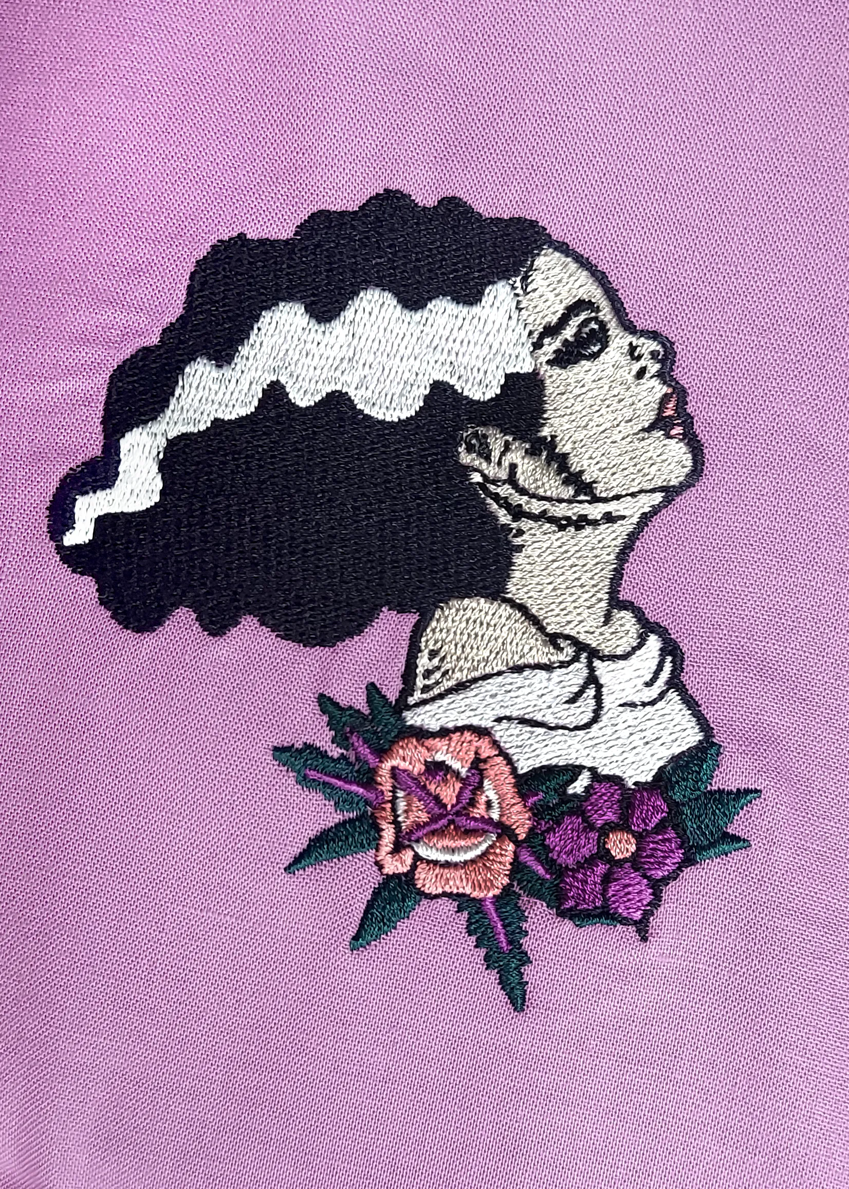 Embroidered Bride of Frankenstein Lavender Knot Top #E-LBFKT