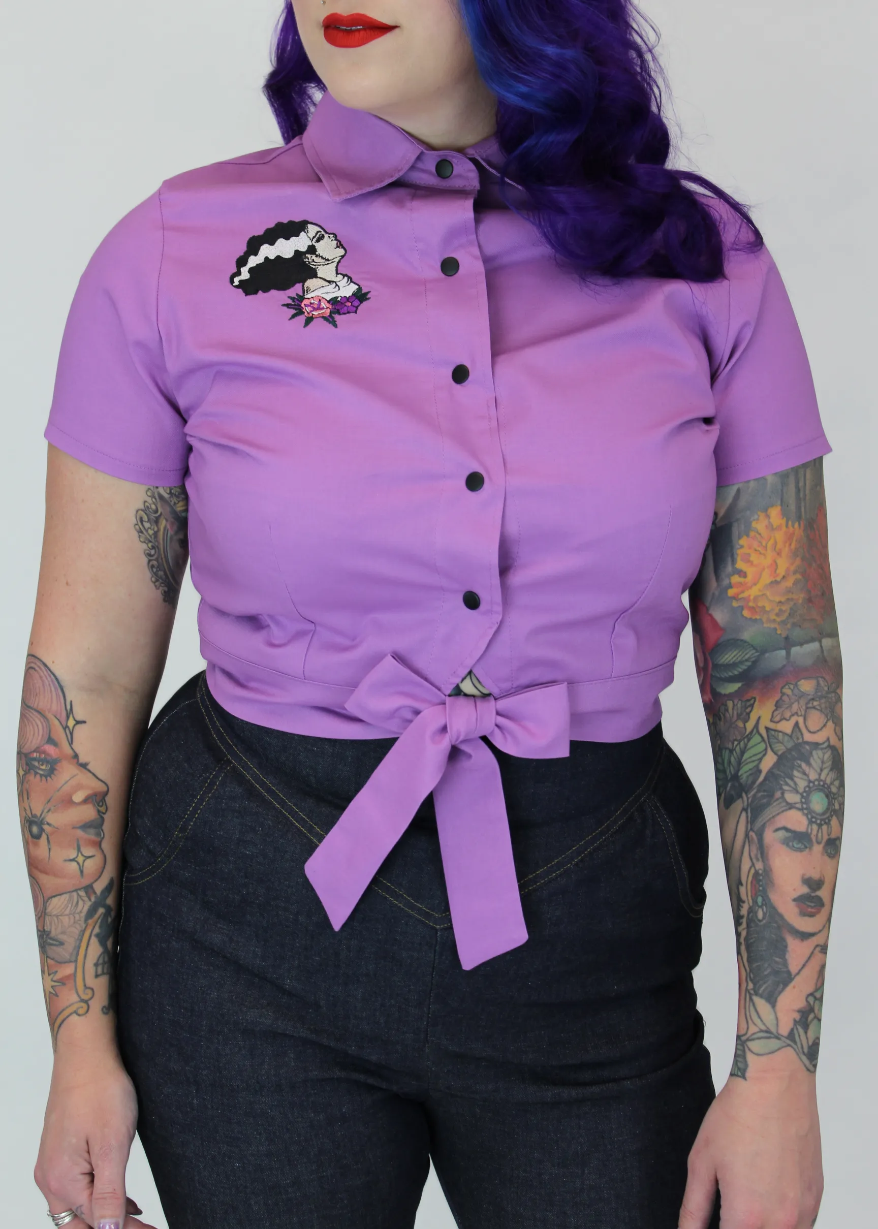 Embroidered Bride of Frankenstein Lavender Knot Top #E-LBFKT