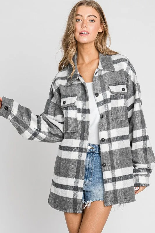 Felicity Oversized  Plaid Flannel Grey