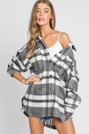 Felicity Oversized  Plaid Flannel Grey