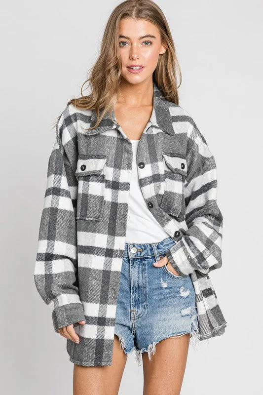 Felicity Oversized  Plaid Flannel Grey