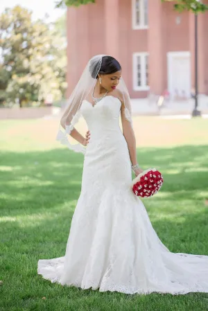 Fingertip Length Wedding Veil with French Lace Trim