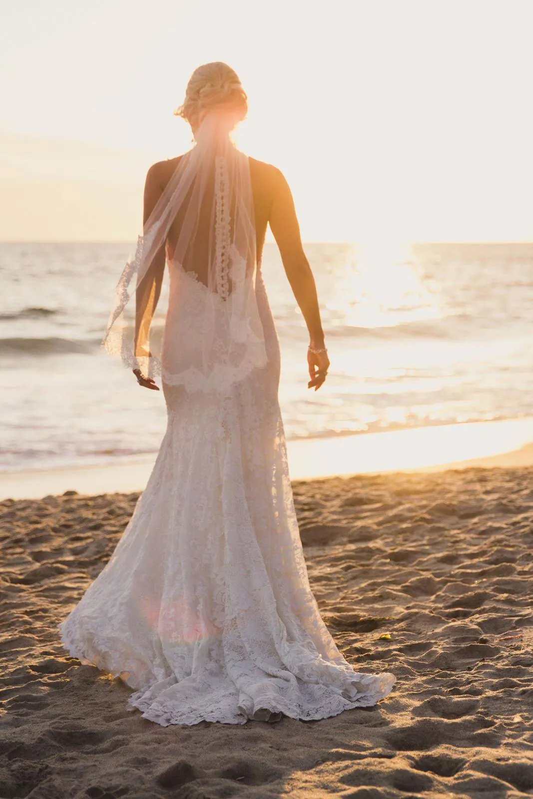 Fingertip Length Wedding Veil with French Lace Trim