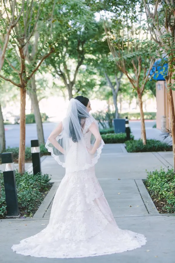 Fingertip Length Wedding Veil with French Lace Trim