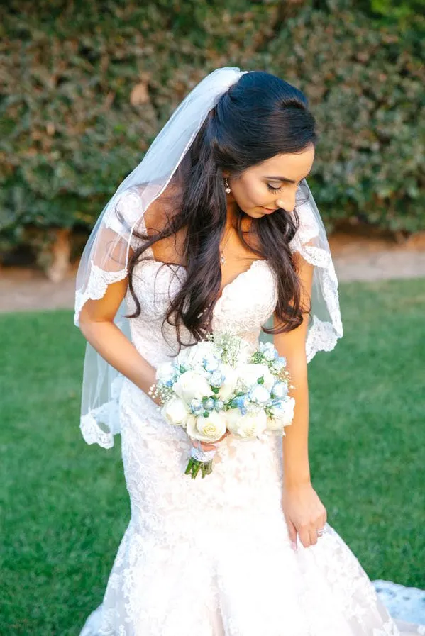 Fingertip Length Wedding Veil with French Lace Trim