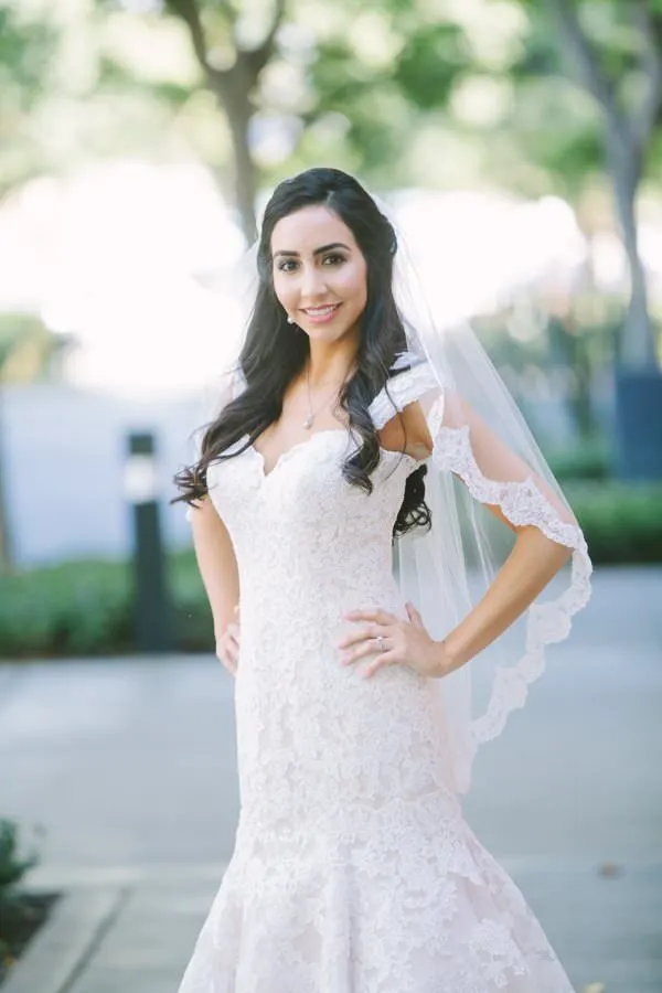 Fingertip Length Wedding Veil with French Lace Trim