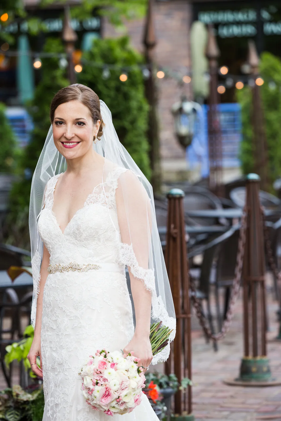 Fingertip Length Wedding Veil with French Lace Trim