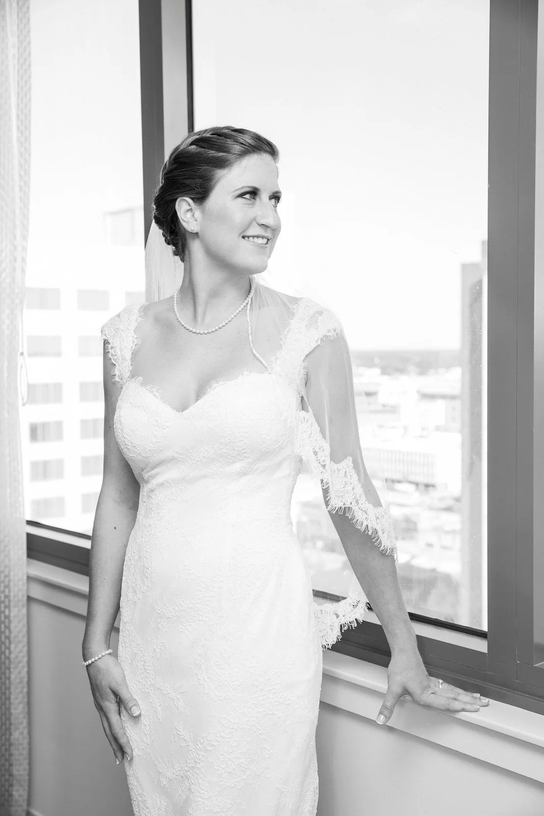 Fingertip Length Wedding Veil with French Lace Trim