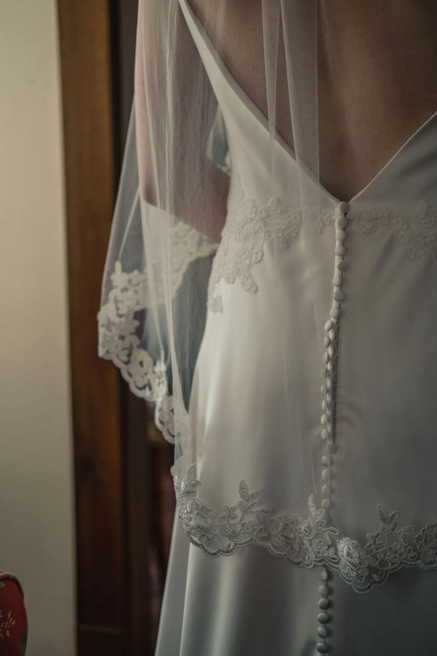 Fingertip Wedding Veil with Classic French Alencon Lace Trim