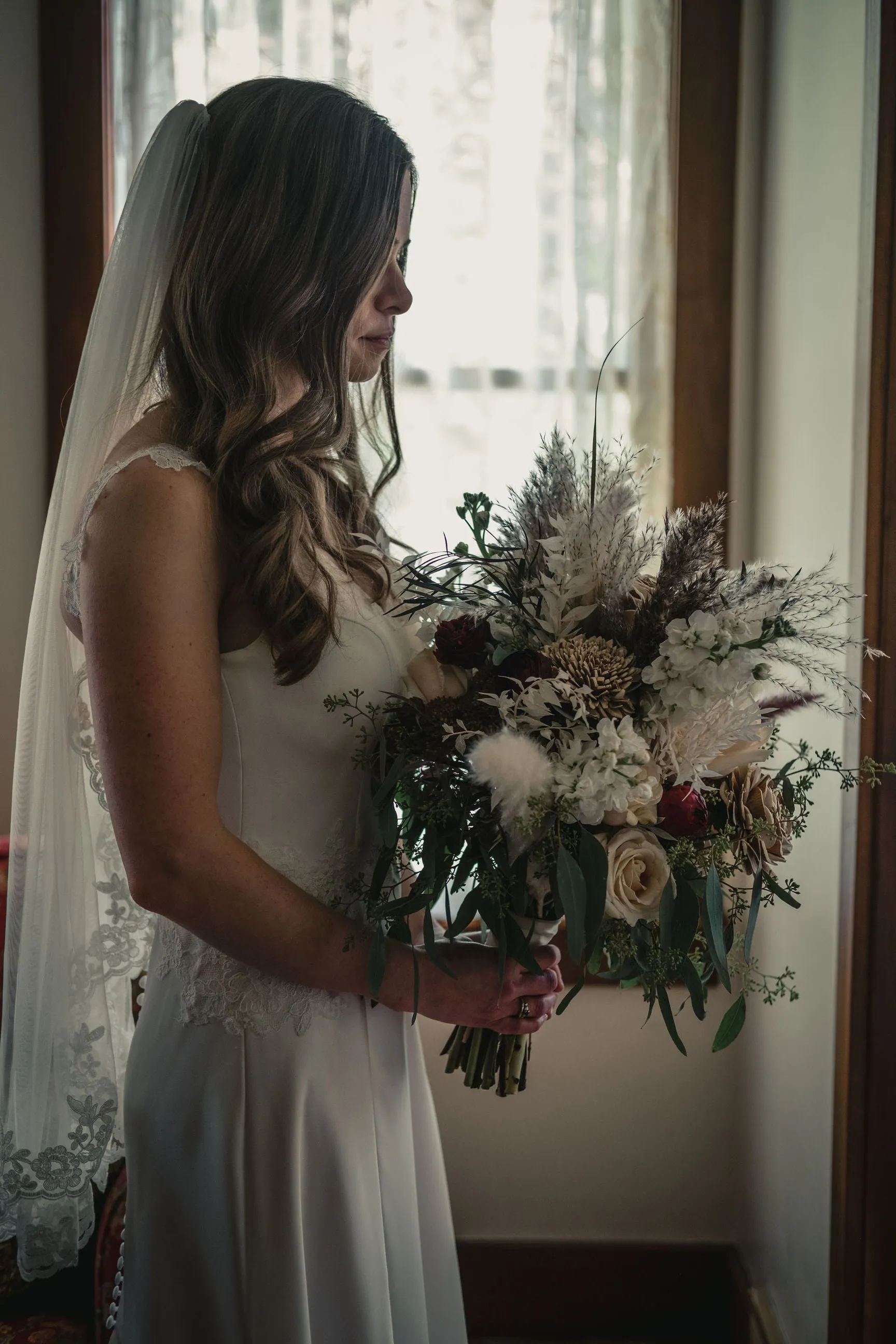 Fingertip Wedding Veil with Classic French Alencon Lace Trim
