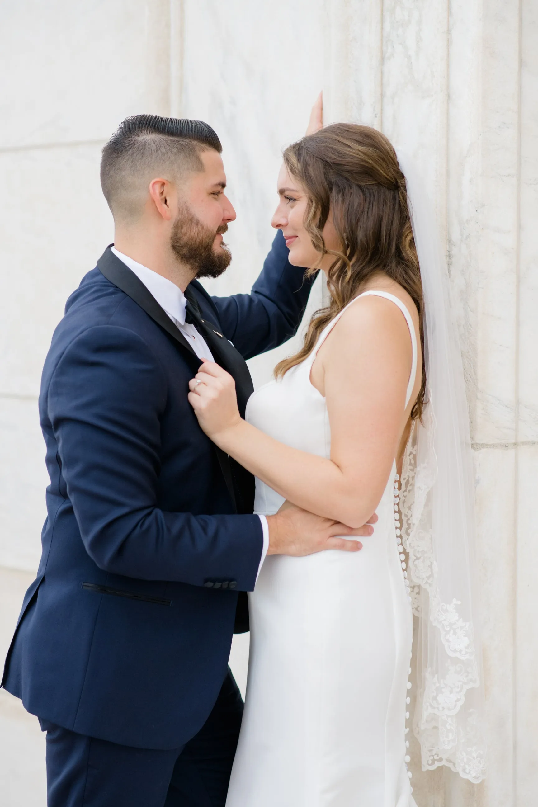 Fingertip Wedding Veil with Classic French Alencon Lace Trim