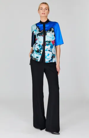 Floral Impression Short Sleeve Mandarin Collar Shirt