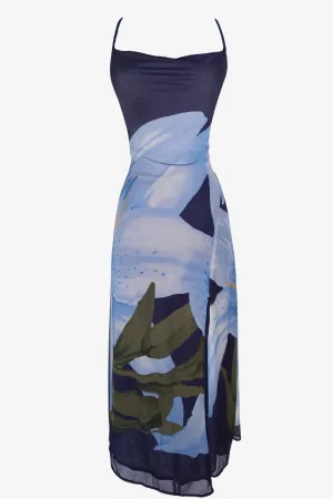 Floral Mesh Slip Dress (Blue)