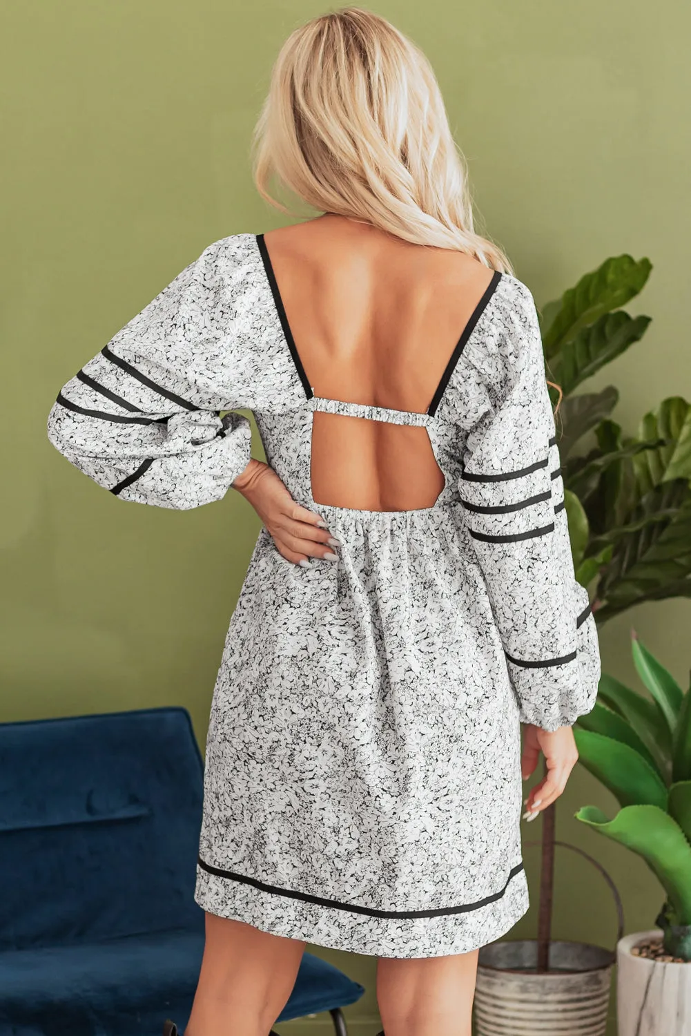 Floral Print Open Back Mini Dress