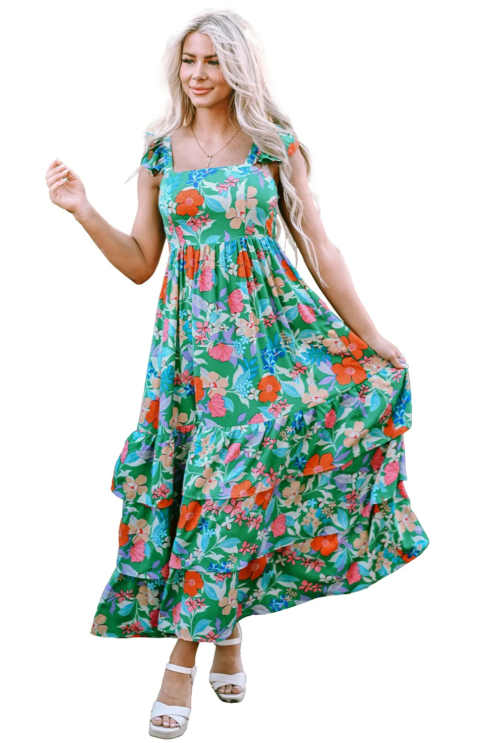 Floral Print Sleeveless Maxi Dresses