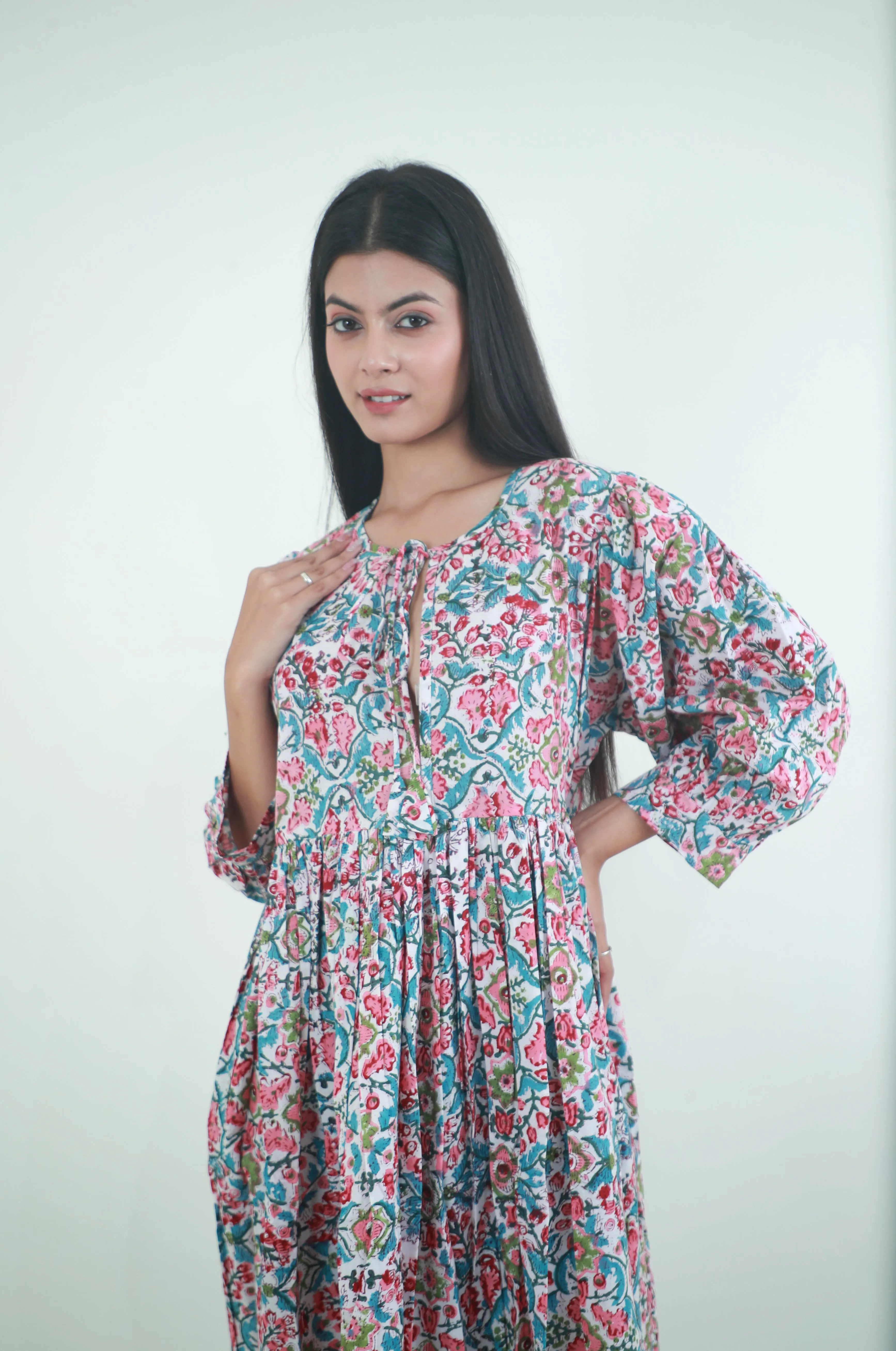 Floral Printed long ladies cotton maxi dress