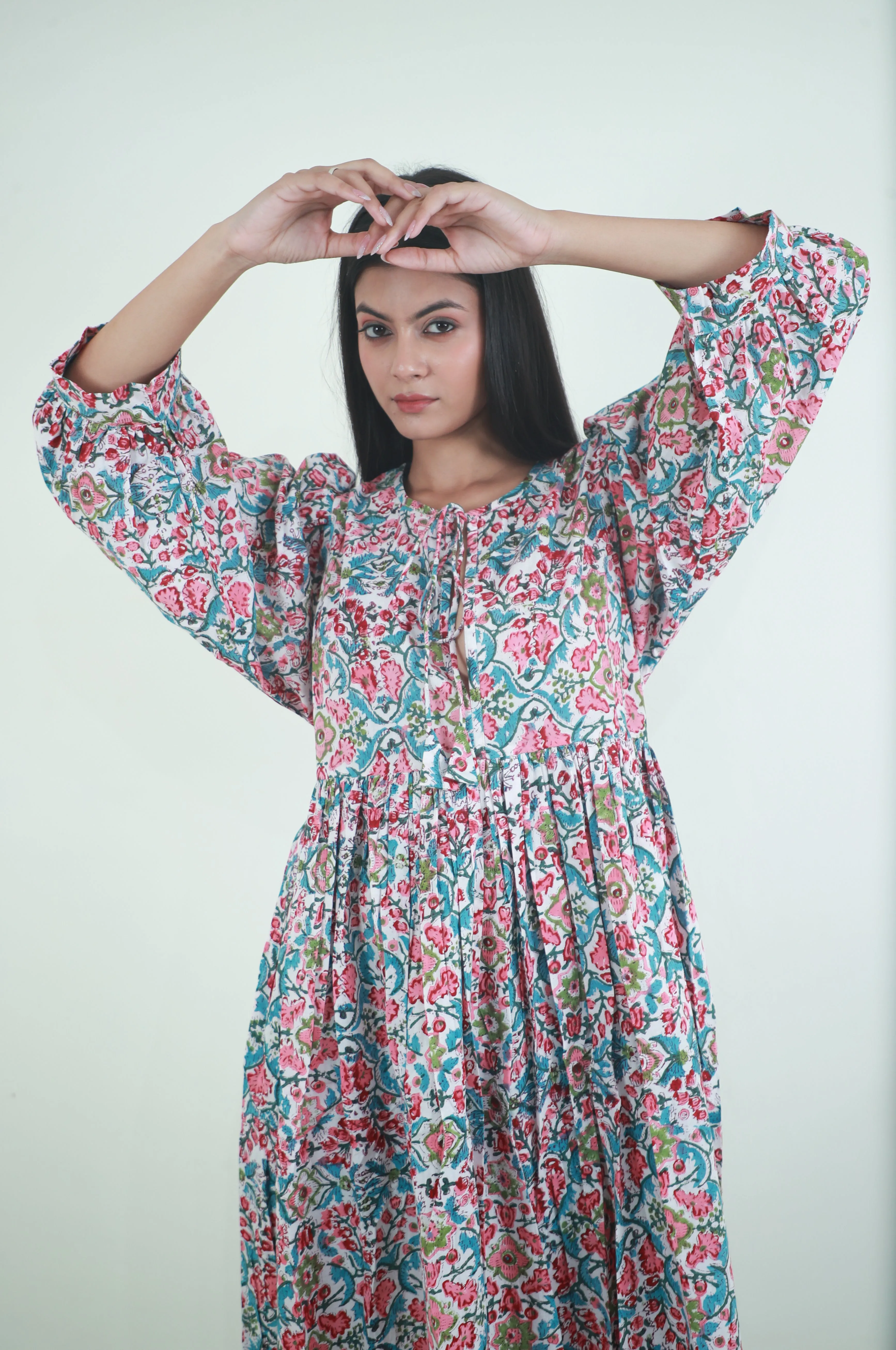 Floral Printed long ladies cotton maxi dress