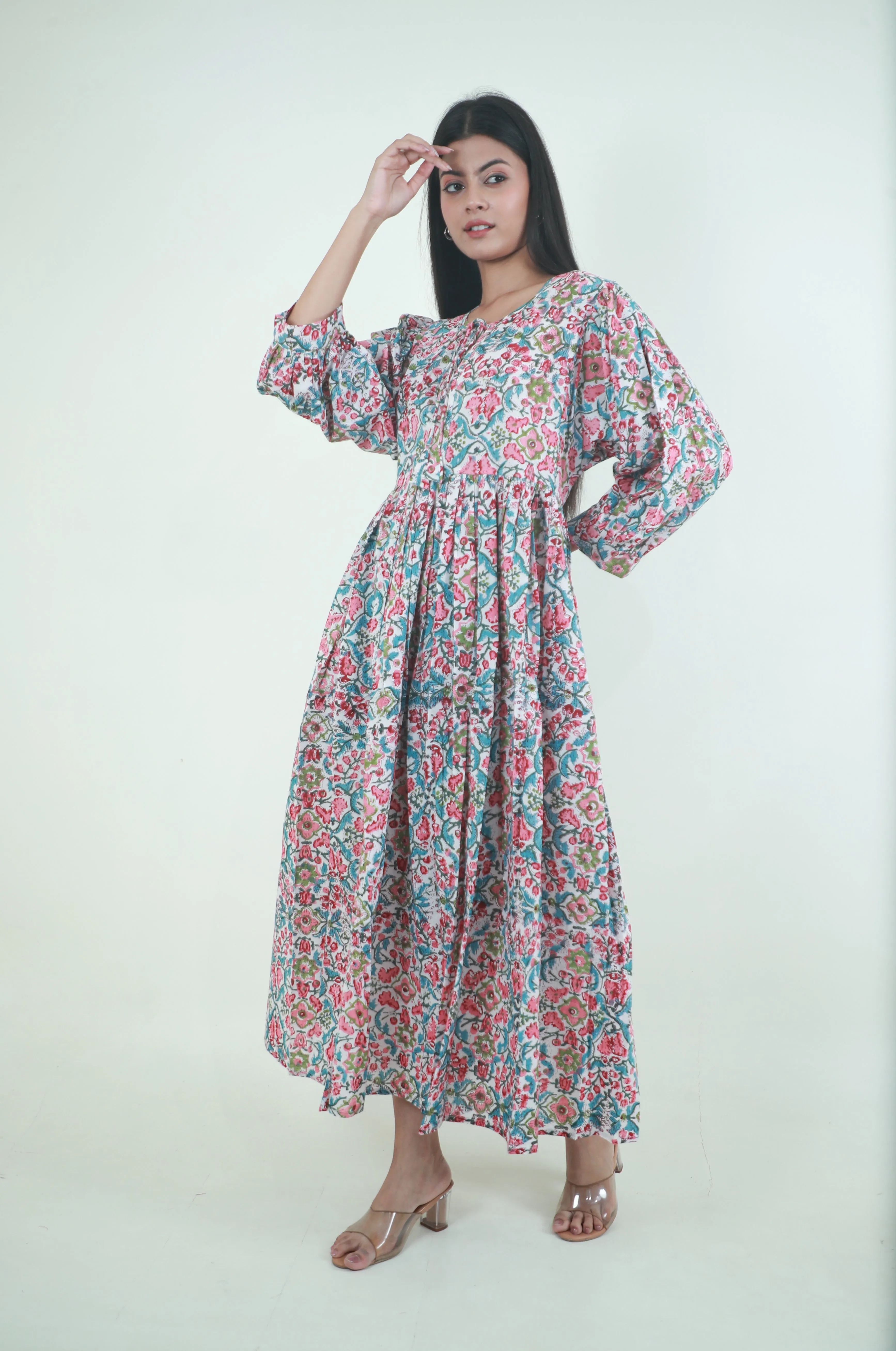 Floral Printed long ladies cotton maxi dress