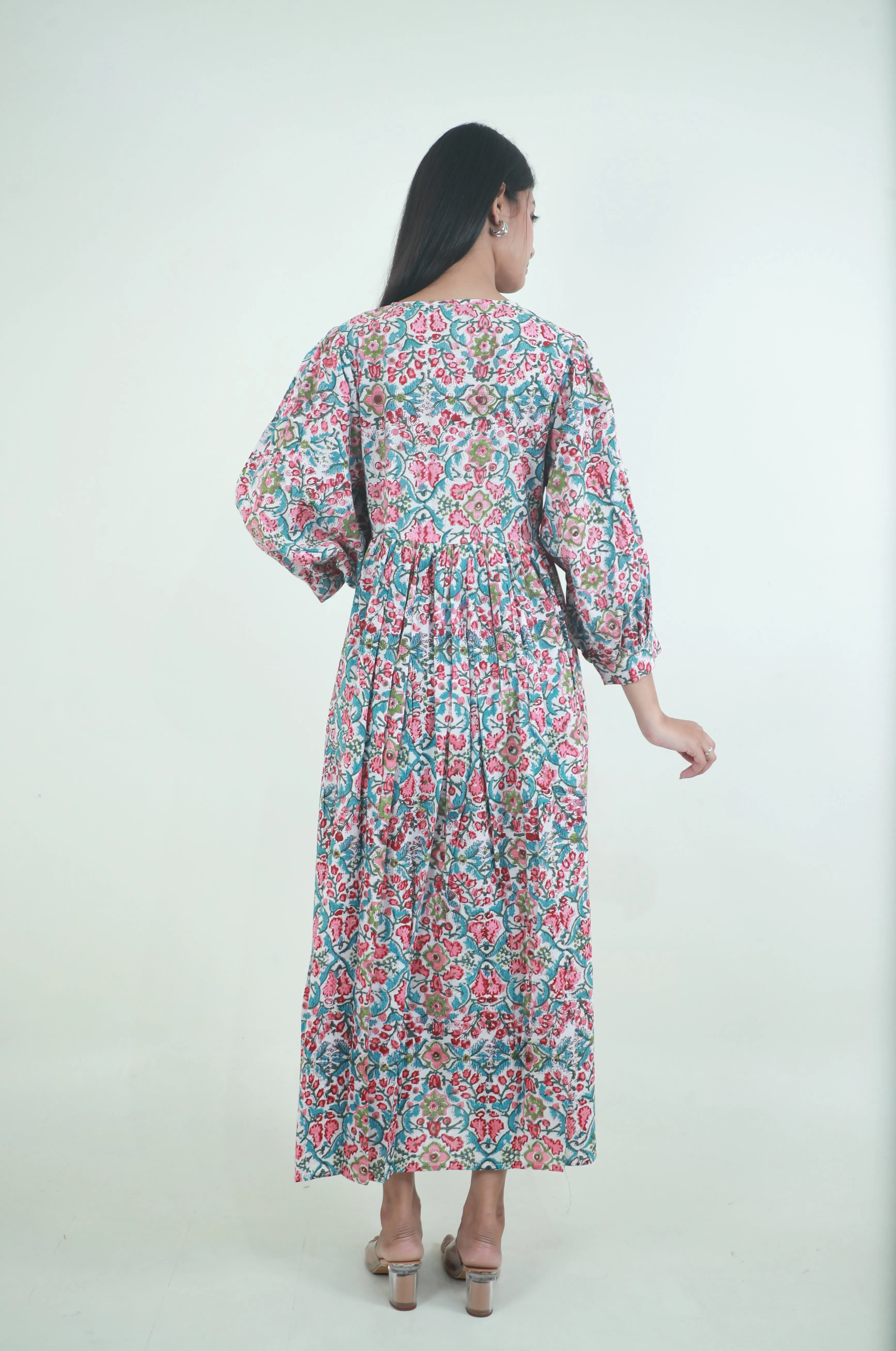 Floral Printed long ladies cotton maxi dress