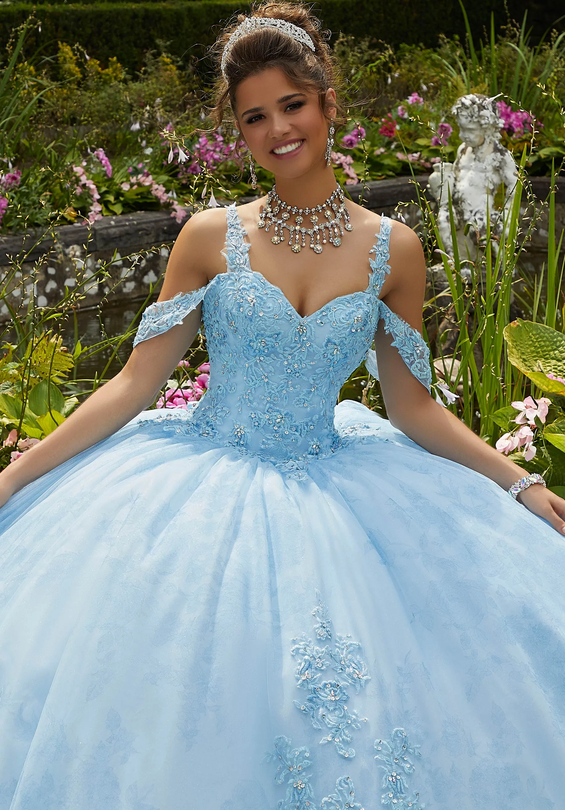 Floral Printed Tulle Ballgown