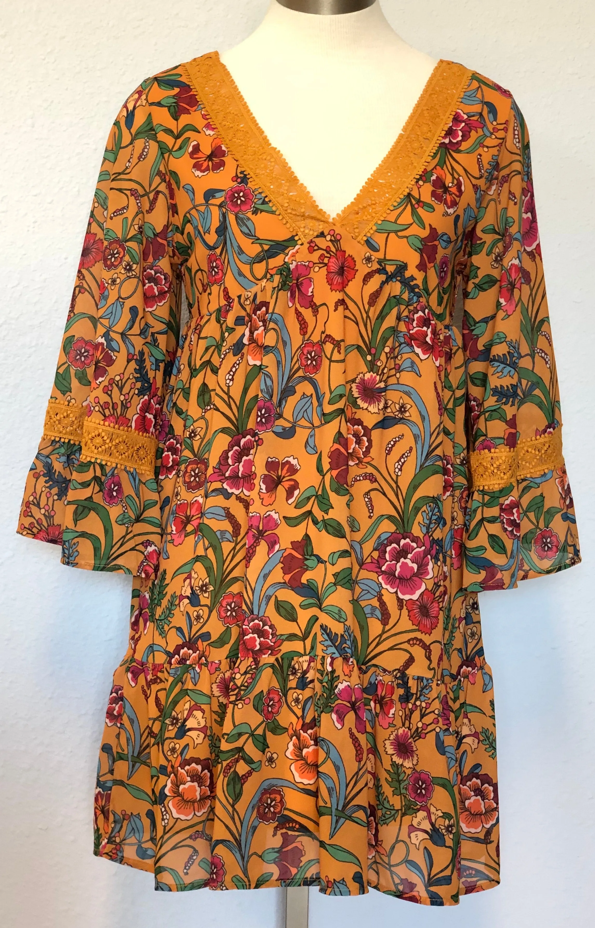 FLORAL V-NECK MINI DRESS