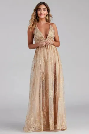 Formal Plunging Glitter Dress