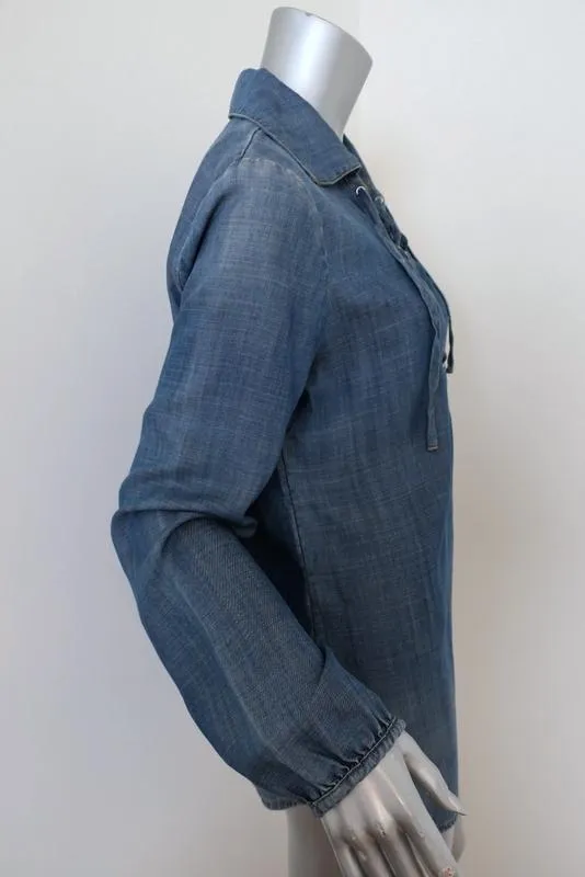 FRAME Shirt Lace-Up Blouse Hadley Chambray Denim Size Small Long Sleeve Top